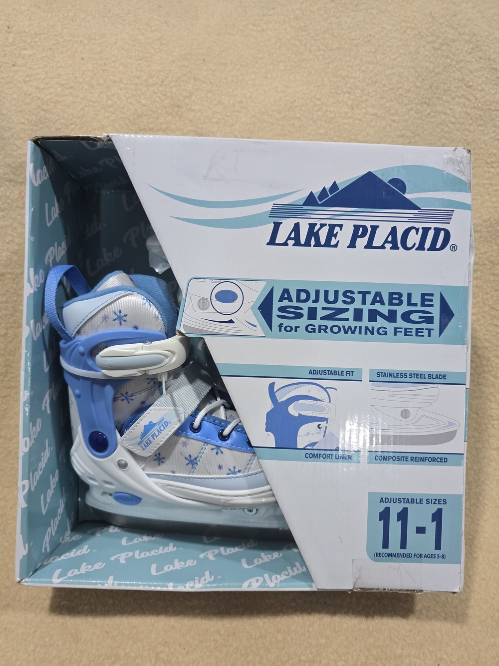 LAKE PLACID Adjustable Sizes Girls Ice Skates | Blue/White | Size 11-1 | Age 5-8